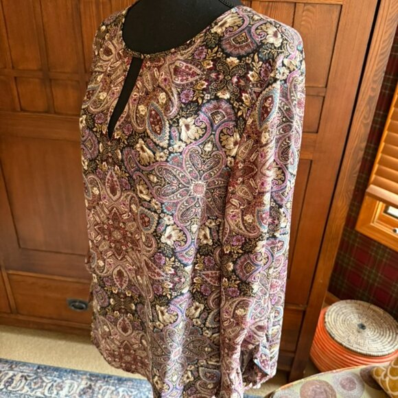 J. Jill Purple Floral Print Blouse Size Large - Picture 3 of 8